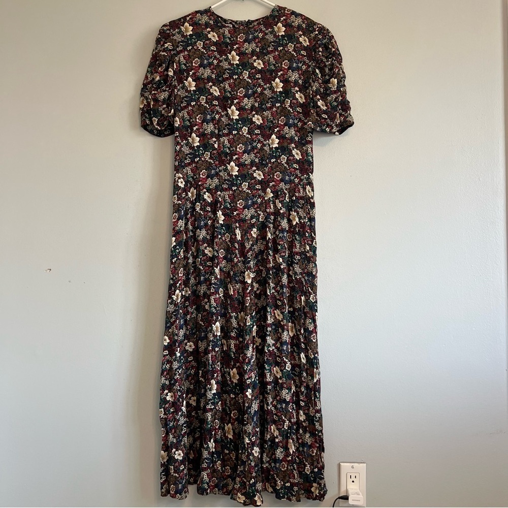 Vintage Michelle Stuart Ruffle Sleeve Floral Maxi Dress Fit & Flare Peasant Sz L